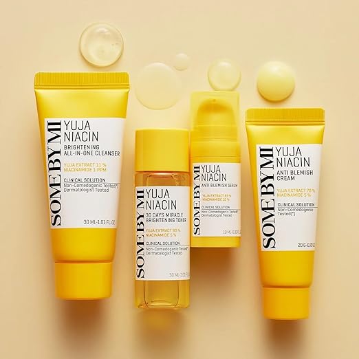 Some By Mi Yuja Niacin Anti-Blemish Starter Kit | Includes Toner 30ml + Serum 10ml + Gel Cream 30g + Sleeping Mask 20g