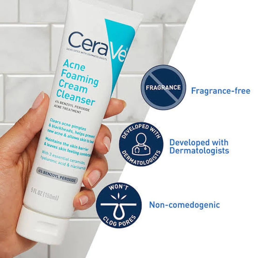 CeraVe Acne Foaming Cream Cleanser 4% Benzoyl Peroxide 150ml Clear Complexion!
