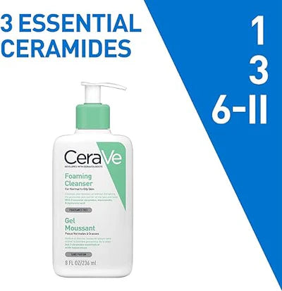 CeraVe Foaming Cleanser Normal to Oily Skin with Hyaluronic Acid, Niacinamide and Ceramides| Fragrance Free|236ML