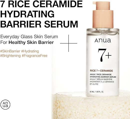 Anua 7+ Rice Ceramide Hydrating Barrier Serum 50ml – Korean Face Serum for Deep Hydration, Barrier Repair & Brightening