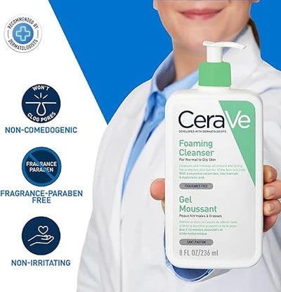 CeraVe Foaming Cleanser Normal to Oily Skin with Hyaluronic Acid, Niacinamide and Ceramides| Fragrance Free|236ML