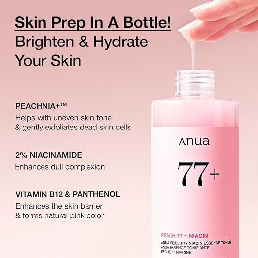 Anua Peach 77 Niacin Essence Toner 250ml – Hydrating & Brightening Korean Toner with Niacinamide, Panthenol & Ceramides for Glass Skin