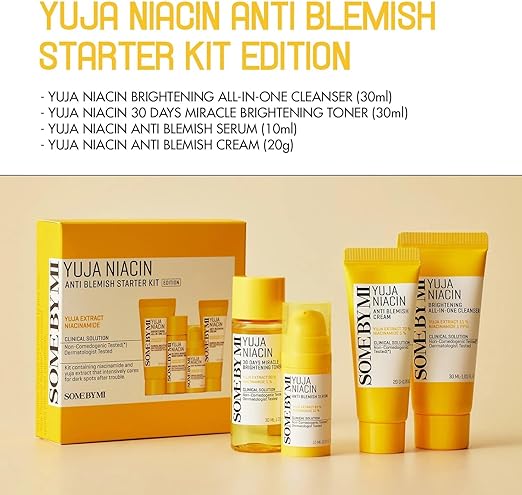 Some By Mi Yuja Niacin Anti-Blemish Starter Kit | Includes Toner 30ml + Serum 10ml + Gel Cream 30g + Sleeping Mask 20g