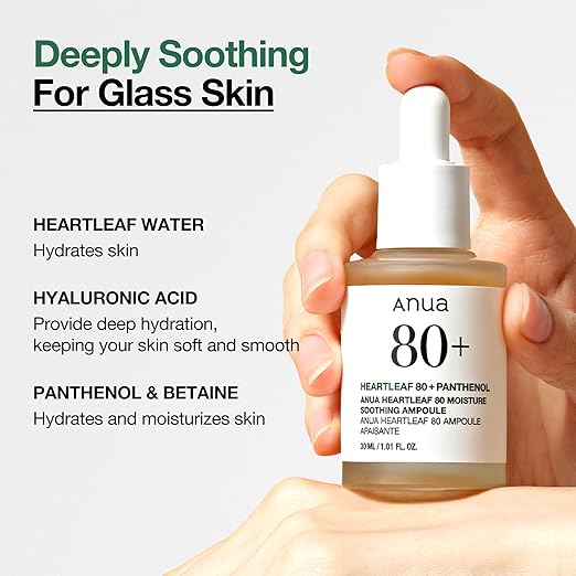 Anua Heartleaf 80% Soothing Ampoule 30ml – Calming & Hydrating Korean Face Serum with Panthenol (B5) for Sensitive & Combination Skin