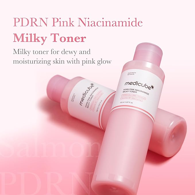 Medicube PDRN Pink Niacinamide Milky Toner 150 ml – Hydrating, Soothing & Brightening Toner for Glass Glow Skin with Ceramides & Peptides