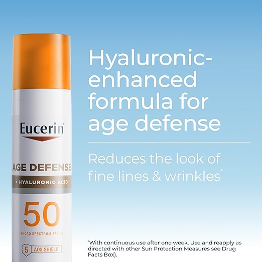 Eucerin Age Defense Face Sunscreen Lotion with Hyaluronic Acid, 75ml. oz Bottle, SPF 50