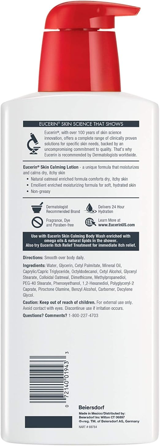 Eucerin skin calming lotion - full body lotion for dry, itchy skin, natural oatmeal enriched - 500ml pump bottle