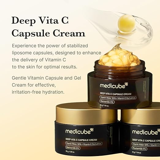 Medicube Deep Vitamin C Golden Capsule Face Moisturizer 55ml (1.94oz) – Brightening Gel Cream with Liposome Capsules for Glow, Hydration & Anti-Aging