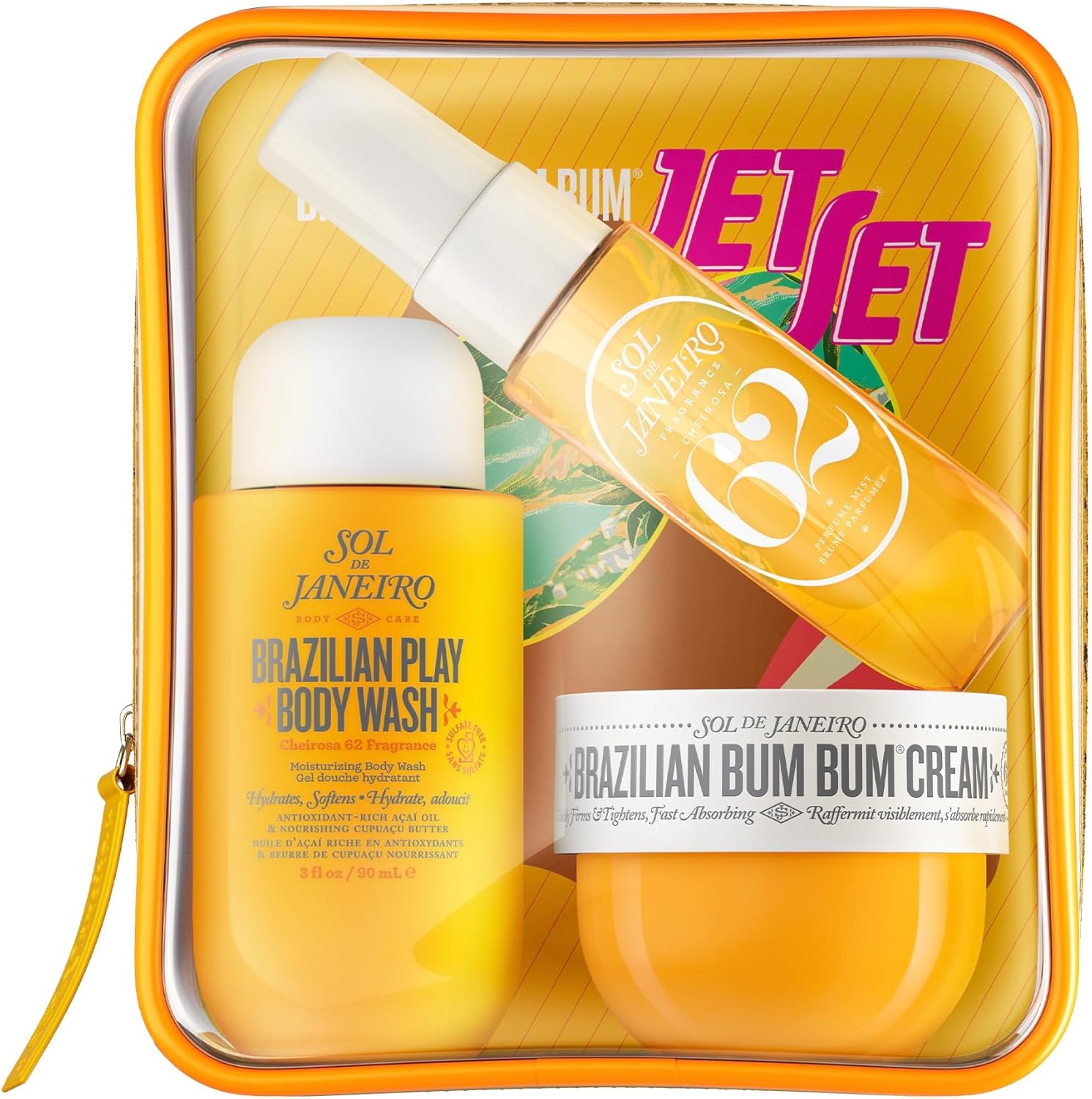 Sol de Janeiro Bum Bum Jet Set – Travel Size Body Care Kit with Brazilian Bum Bum Cream, Shower Gel & Hair Mist
