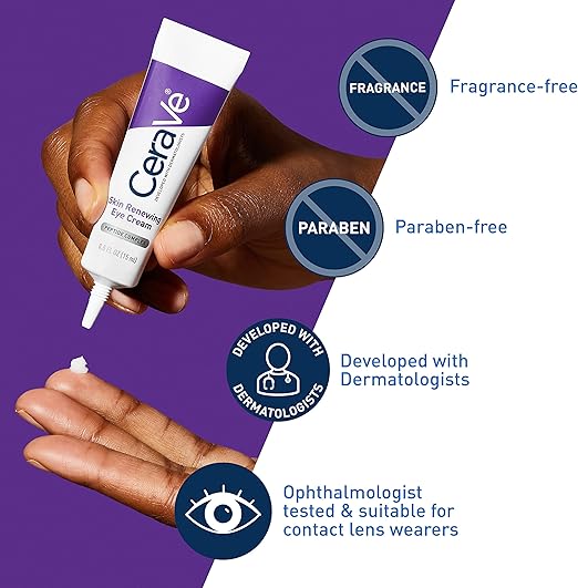 CeraVe Eye Cream for Wrinkles Under Eye Cream with Caffeine, Peptides Free & Ophthalmologist Tested 0.5 Ounces