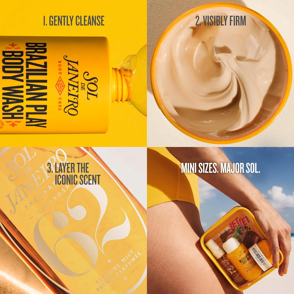 Sol de Janeiro Bum Bum Jet Set – Travel Size Body Care Kit with Brazilian Bum Bum Cream, Shower Gel & Hair Mist