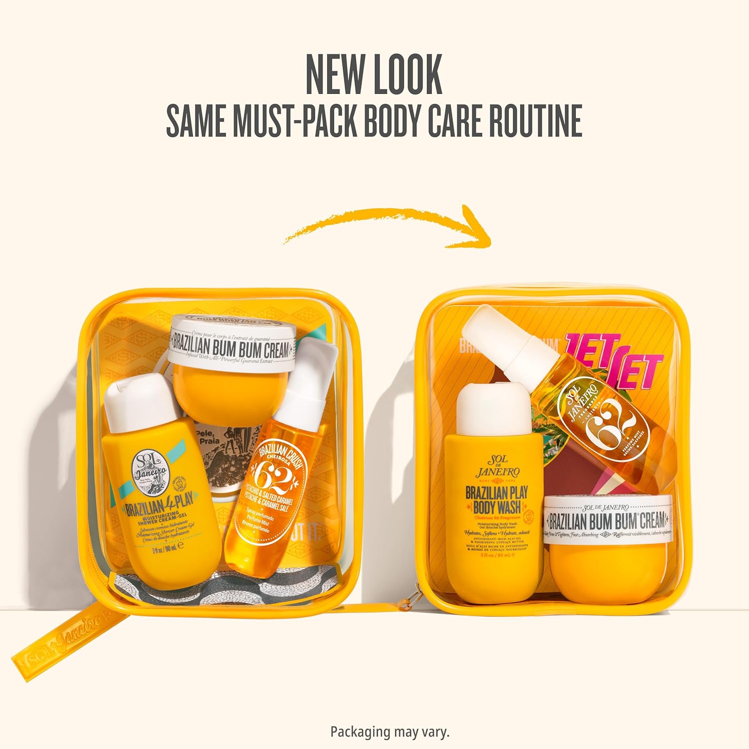 Sol de Janeiro Bum Bum Jet Set – Travel Size Body Care Kit with Brazilian Bum Bum Cream, Shower Gel & Hair Mist