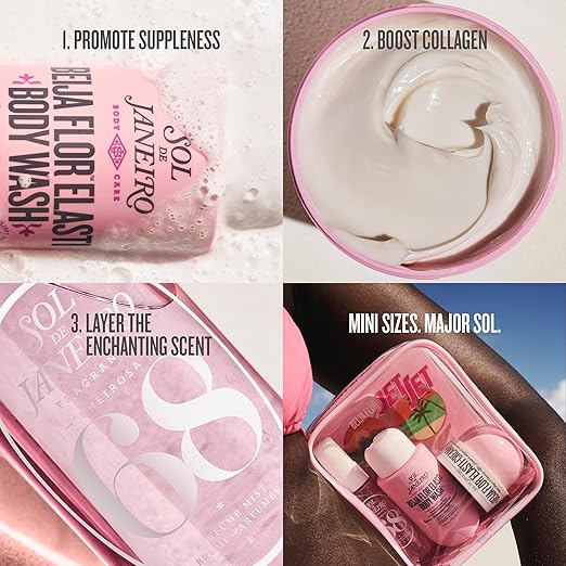 Sol de Janeiro Beija Flor Jet Set Travel Size Body Care Set | Hydrating Body Cream, Wash & Perfume Mist | Skin Firming & Glow Gift Set