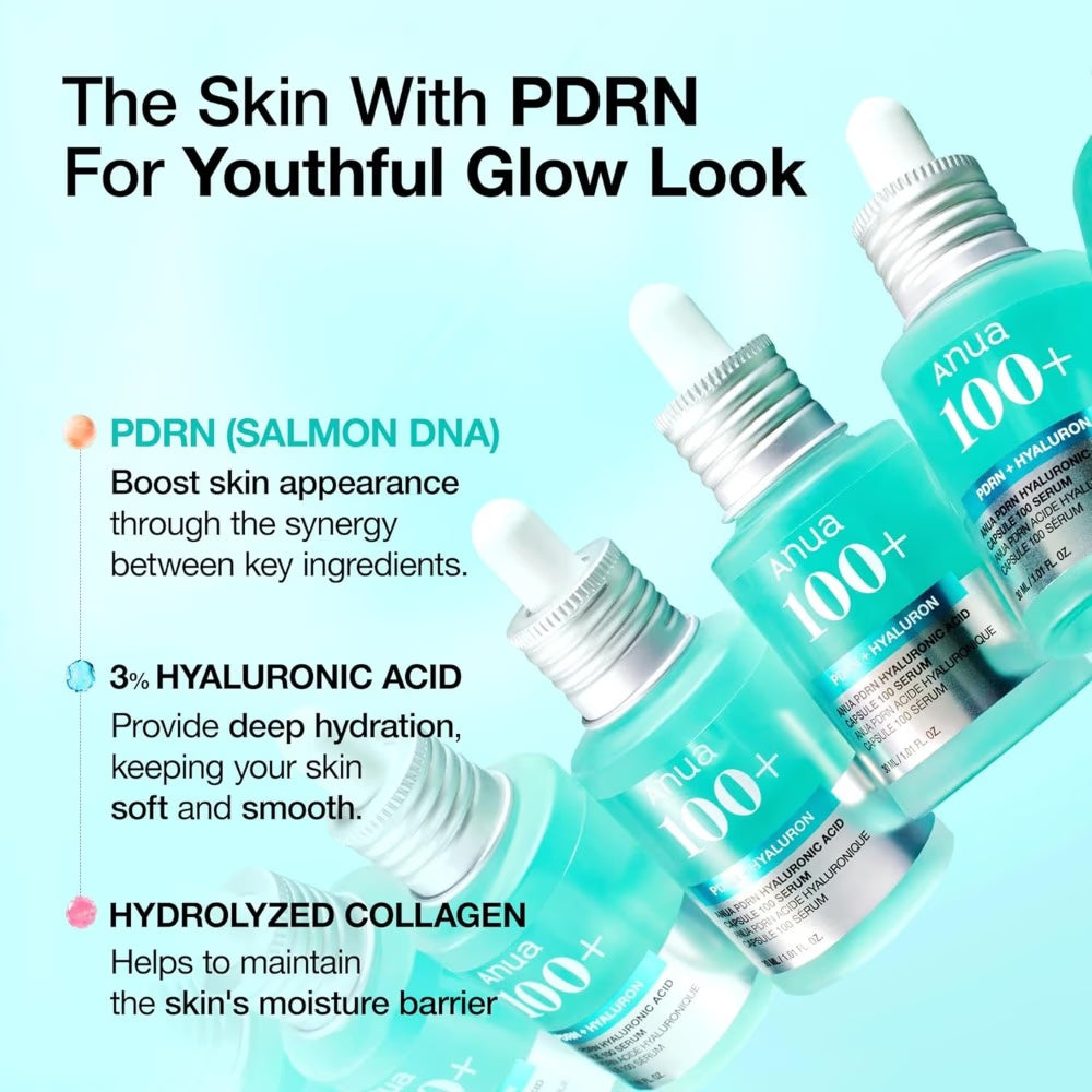 Anua 100+ PDRN Hyaluronic Acid Serum 30ml – Hydrating & Repairing Korean Face Serum for Plump, Radiant Skin