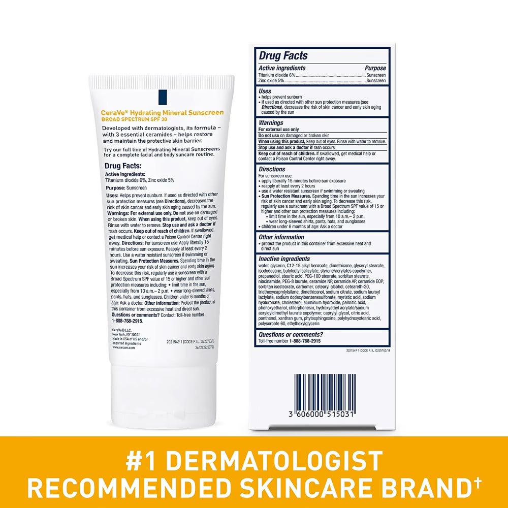 CeraVe Hydrating Mineral Sunscreen SPF 30 75ml