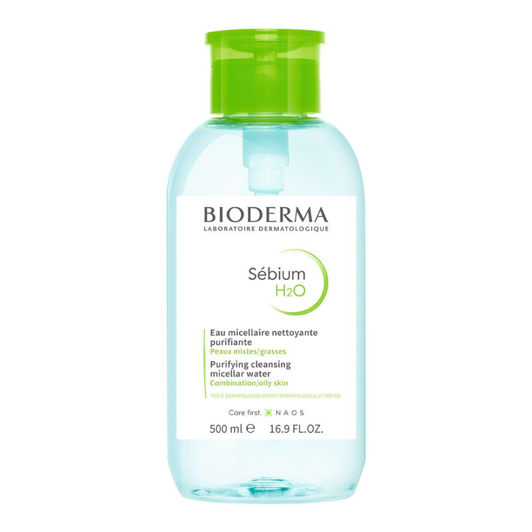 Bioderma bottle with a green cap on a white background, featuring a Black Friday sale tag.