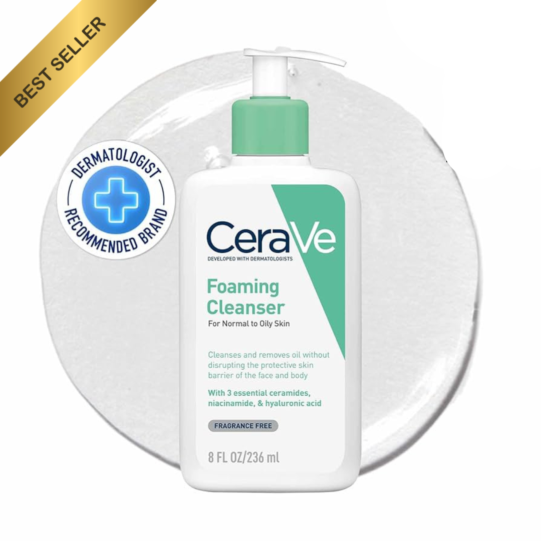 CeraVe Foaming Cleanser Normal to Oily Skin with Hyaluronic Acid, Niacinamide and Ceramides| Fragrance Free|236ML
