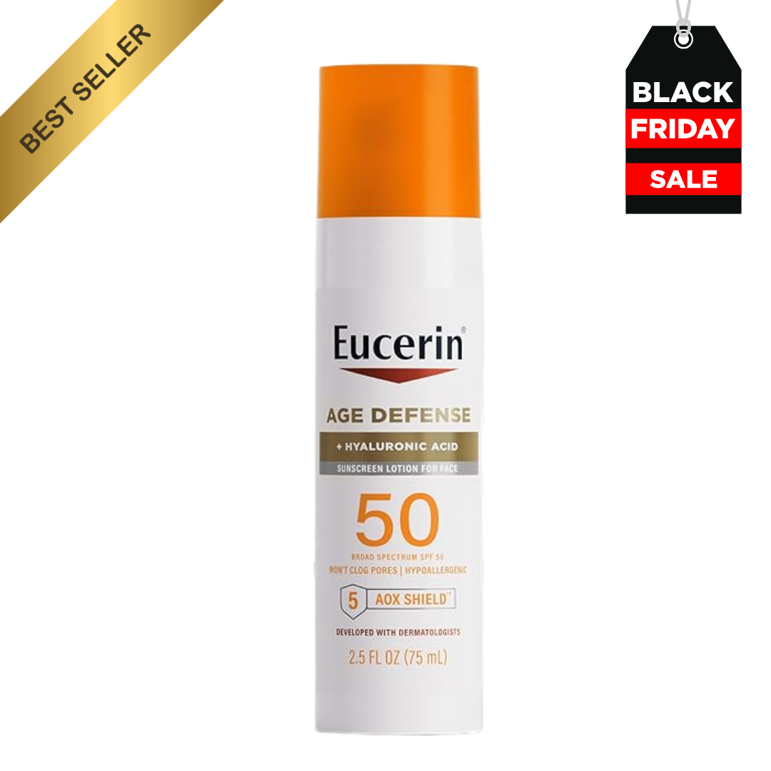 Eucerin Age Defense Face Sunscreen Lotion with Hyaluronic Acid, 75ml. oz Bottle, SPF 50
