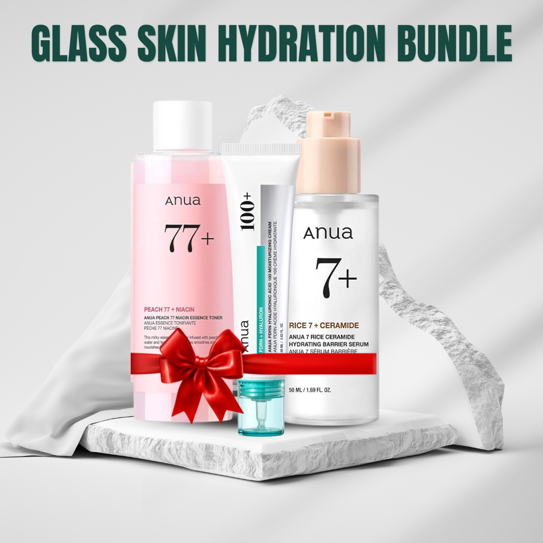 Glass Skin Hydration Bundle (Anua Peach 77 Niacin Essence Toner + Anua 7+ Rice Ceramide Hydrating Barrier Serum + Anua PDRN Hyaluronic Acid Moisturizing Cream)