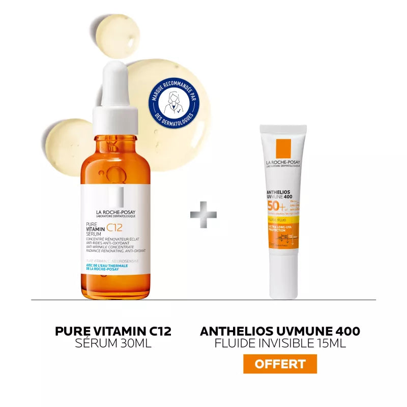 La Roche-Posay Pure Vitamin C12 Serum 30ml + Anthelios UVMUNE 400 SPF50+ Invisible Fluid 15ml (FREE) | Anti-Wrinkle Brightening Serum & Sunscreen Set