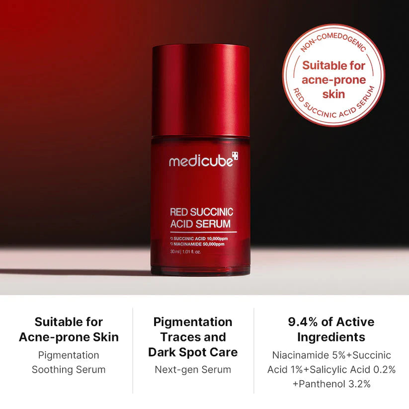 Medicube Red Succinic Acid Serum 30ml – Pore Care & Acne Control Korean Face Serum for Clear, Smooth Skin