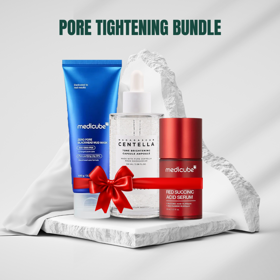 Pore Tightening Bundle (Medicube Zero Pore Blackhead Mud Mask + Medicube Red Succinic Acid Serum + SKIN1004 Tone Brightening Capsule Ampoule)