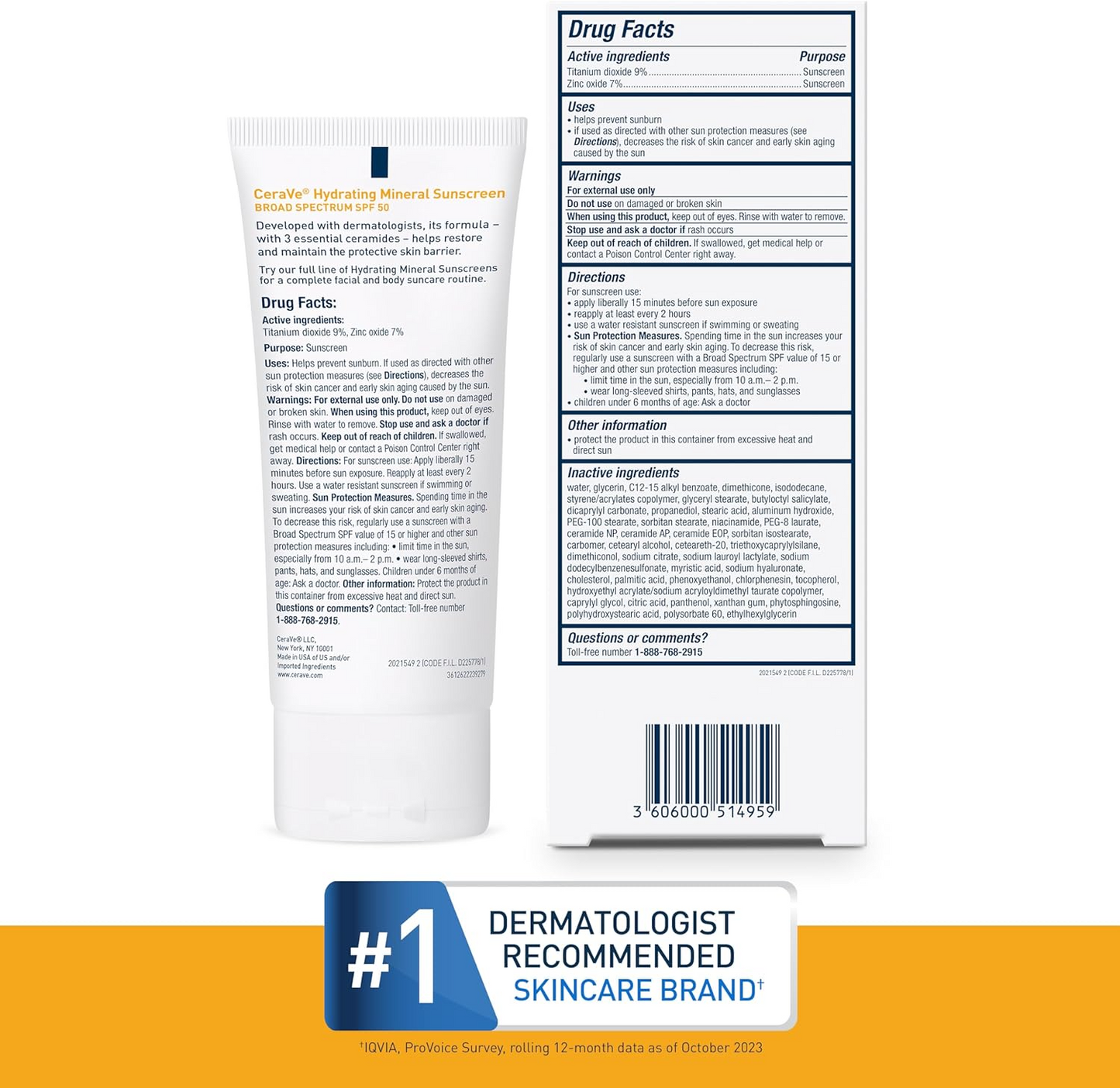 CeraVe Hydrating Mineral Sunscreen SPF 50 75ml