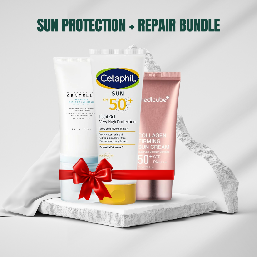 Sun Protection + Repair Bundle (Cetaphil SPF 50+ Gel Sunscreen + SKIN1004 Hyalu-Cica Sun Serum + Medicube Collagen Sun Cream SPF50+)